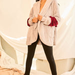 Color Block Long Sleeve Wool Hoodie Jacket With Pocket