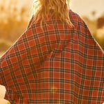 Mock Neck With Zipper Contrast Inside Front Pocket Plaid Poncho