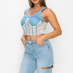 Floral Lace And Denim Crop Top