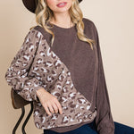 Cute Animal French Terry Brush Contrast Print Pullover With Cuff Detail