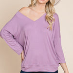 Solid Rib Modal Casual 3/4 Sleeves Dolman Sleeves Top
