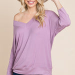 Solid Rib Modal Casual 3/4 Sleeves Dolman Sleeves Top