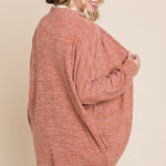 Two Tone Open Front Warm And Cozy Circle Cardigan With Side Pockets