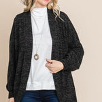 Two Tone Open Front Warm And Cozy Circle Cardigan With Side Pockets