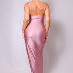 Spaghetti Strap Pleated Bust Front Slit Maxi Dress