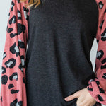 Round Neckline And Animal Print Color Block Top