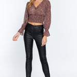 Long Slv Smocked Print Chiffon Top