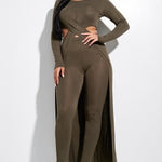Solid Heavy Rayon Spandex Long Sleeve Crossed Over Long Top And Leggings 2 Piece Set