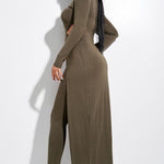 Solid Heavy Rayon Spandex Long Sleeve Crossed Over Long Top And Leggings 2 Piece Set