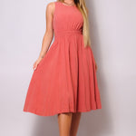 Sleeveless Back Cutout Linen Midi Dress