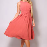 Sleeveless Back Cutout Linen Midi Dress