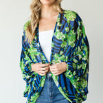 Stripes And Floral Print Lightweight Kimono