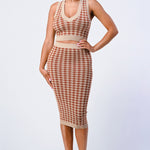 Luxe Gingham Rib Knit Top And Skirt Sets