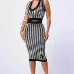 Luxe Gingham Rib Knit Top And Skirt Sets