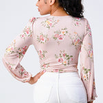 Floral Wrapped V-neck Long Sleeves Bodysuit