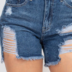 Ripped Five-pocket dark blue Mini Denim Shorts