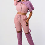 Pants Set In Color Block With Hoodie And Detachable Bottom Part