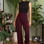 High Waist Pants With Self Fabric Buckle Detail On The Waist