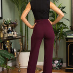 High Waist Pants With Self Fabric Buckle Detail On The Waist