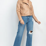 Zippered Notch Lapel Rider Jacket