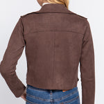 Long Slv Biker Faux Suede Short Jacket