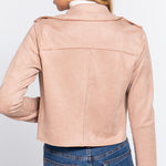 Long Slv Biker Faux Suede Short Jacket