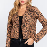 Leopard Print Faux Suede Biker Jacket