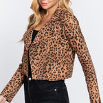 Leopard Print Faux Suede Biker Jacket