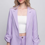 Woven Solid 3/4 Sleeve Blazer