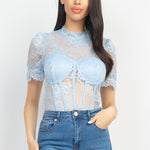 Floral Lace Corset Keyhole Bodysuit
