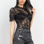 Floral Lace Corset Keyhole Bodysuit
