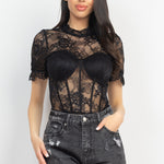 Floral Lace Corset Keyhole Bodysuit