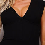 Sleeveless V Neck Corset Bodycon Midi Dress