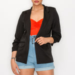 Ruched Sleeves Solid Blazer