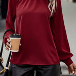 Cutout Gathered Detail Mock Neck Top