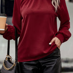 Cutout Gathered Detail Mock Neck Top