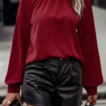 Cutout Gathered Detail Mock Neck Top