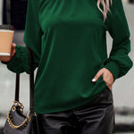 Cutout Gathered Detail Mock Neck Top
