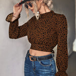Animal Print Tie-Back Cropped Blouse