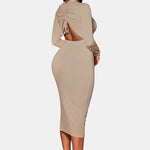 Zip Up Cutout Drawstring Detail Dress