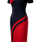 Two-Tone Round Neck Short Sleeve Slit Dress