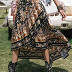 Printed High-Low Ruffle Hem Skirt