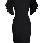 Notched Neck Flutter Sleeve Pencil Dress