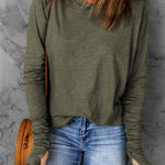 Thumbhole Long Sleeve Round Neck Top