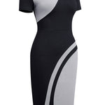 Two-Tone Round Neck Short Sleeve Slit Dress