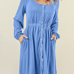 Button Down Long Sleeve Dress with Pockets
