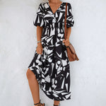 Printed Surplice Balloon Sleeve Dress
