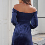 Off-Shoulder Smocked Ruffle Hem Dress