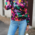 Printed Surplice Neck Long Sleeve Blouse