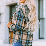 Plaid Curved Hem Shirt Jacket with Breast Pockets